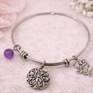 Belk Silverworks Believe Charm Bangle Bracelet Silver NWT Adjustable